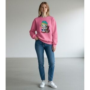 Denim Love Pink Embroidered Sweatshirt Small Barbiecore Loungewear Casual (Flaw)